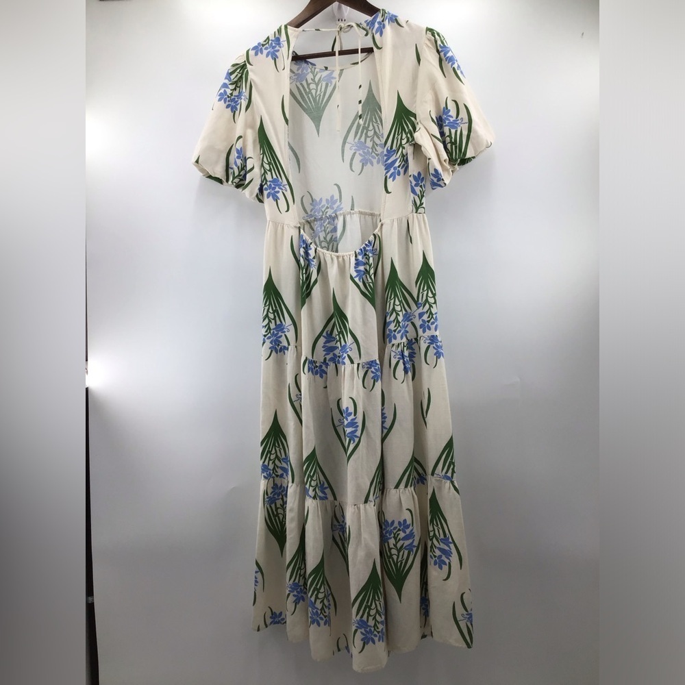 Zara Sofia Puff Sleeves Cream Maxi Dress Floral Design - Picture 3 of 10